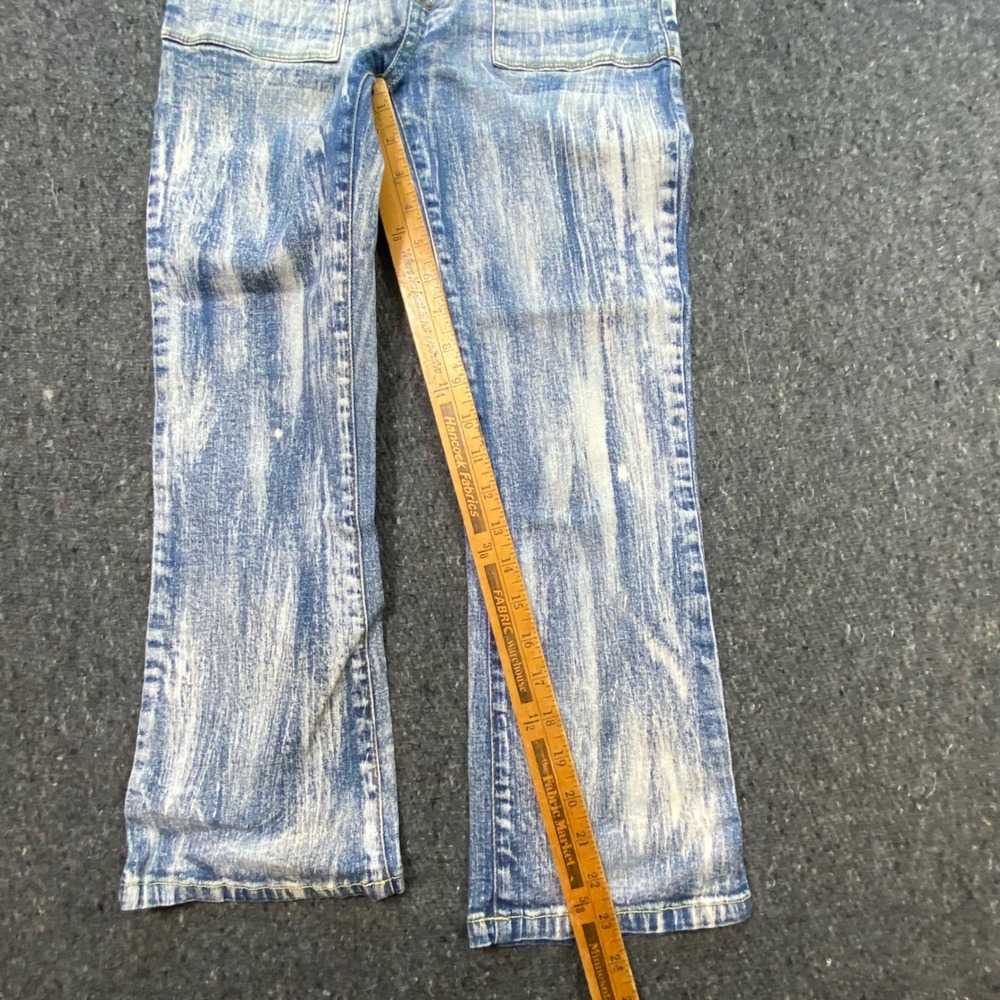 Blue Taboo Jeans Sz‎ 5 Womens Y2K Grunge Acid Wash Flare Low Rise Patch Pocket - Picture 7 of 11